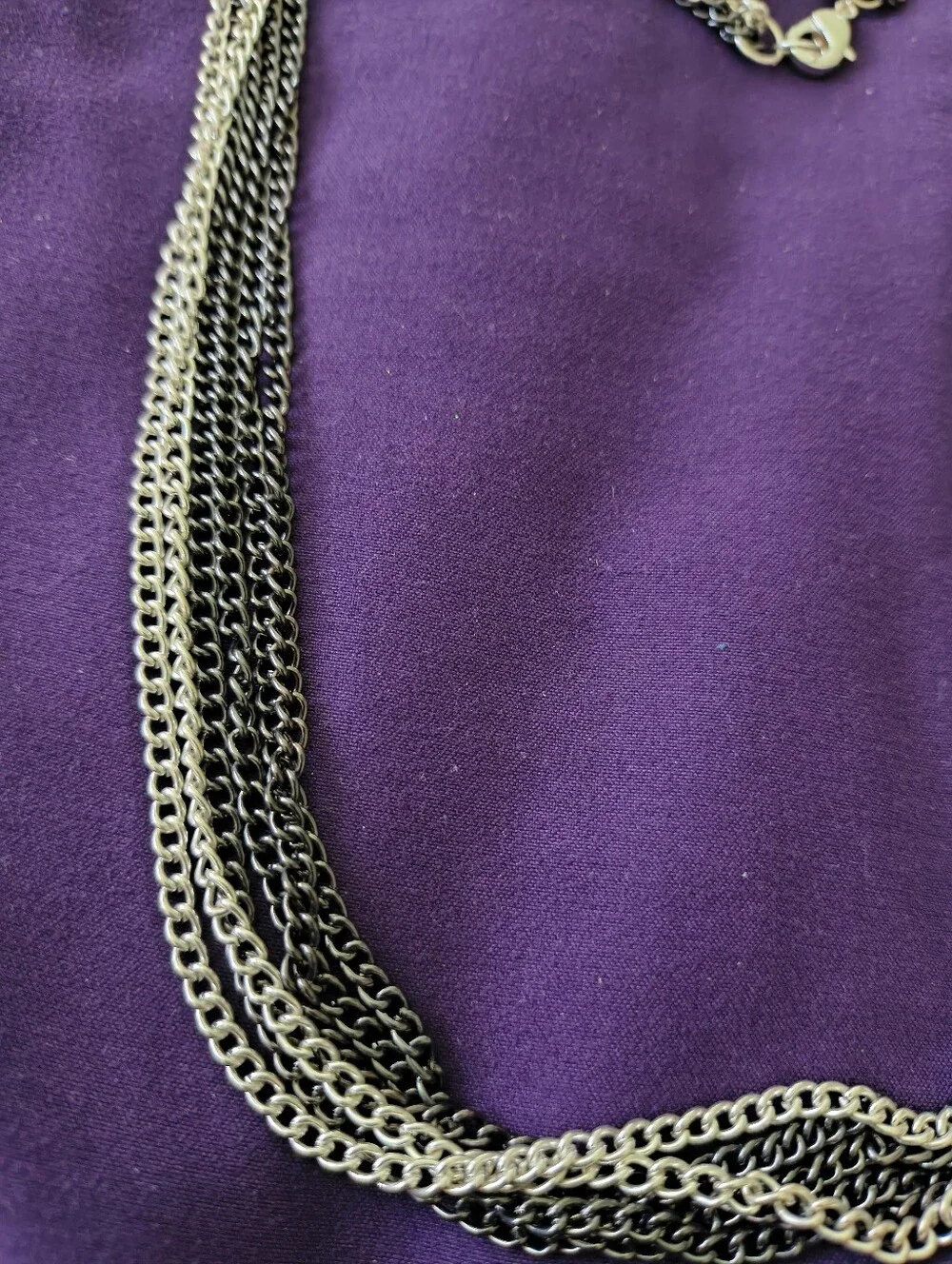 Very Long Black And Silver Metal Multi Chain With Oval Metal Accents Necklace